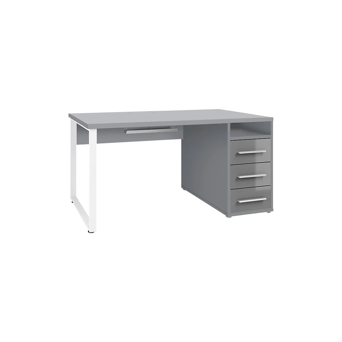 Schreibtisch Player, Mit Schubladen, Kabeldurchlass & Kabelablage, Breite 1500 Mm, Platingrau/grauglas 1 Schreibtisch Player, Mit Schubladen, Kabeldurchlass & Kabelablage, Breite 1500 Mm, Platingrau/grauglas