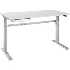 Schreibtisch STANDARD, Elektrisch Höhenverstellbar, B 1600 Mm, Lichtgrau/weißaluminium + OrgaWork Schublade