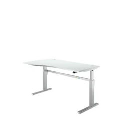 Schreibtisch Standard, Elektrisch Höhenverstellbar, Freiform, Ansatz Links, C-Fuß, B 1800 X T 1000/800 X H 725-1185 Mm, Lichtgrau/weißalu