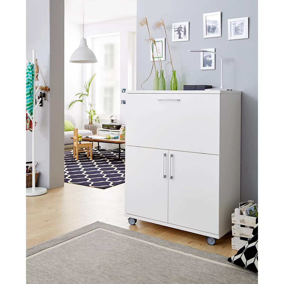 Sekretär, Ideal Für Das Home Office, Ausklappbare Schreibfläche, 2 Fächer Hinter Flügeltüren, Lenkrollen, Holz, B 900 X T 450 X H 1200 Mm, Weiß/weiß 1 Sekretär, Ideal Für Das Home Office, Ausklappbare Schreibfläche, 2 Fächer Hinter Flügeltüren, Lenkrollen, Holz, B 900 X T 450 X H 1200 Mm, Weiß/weiß