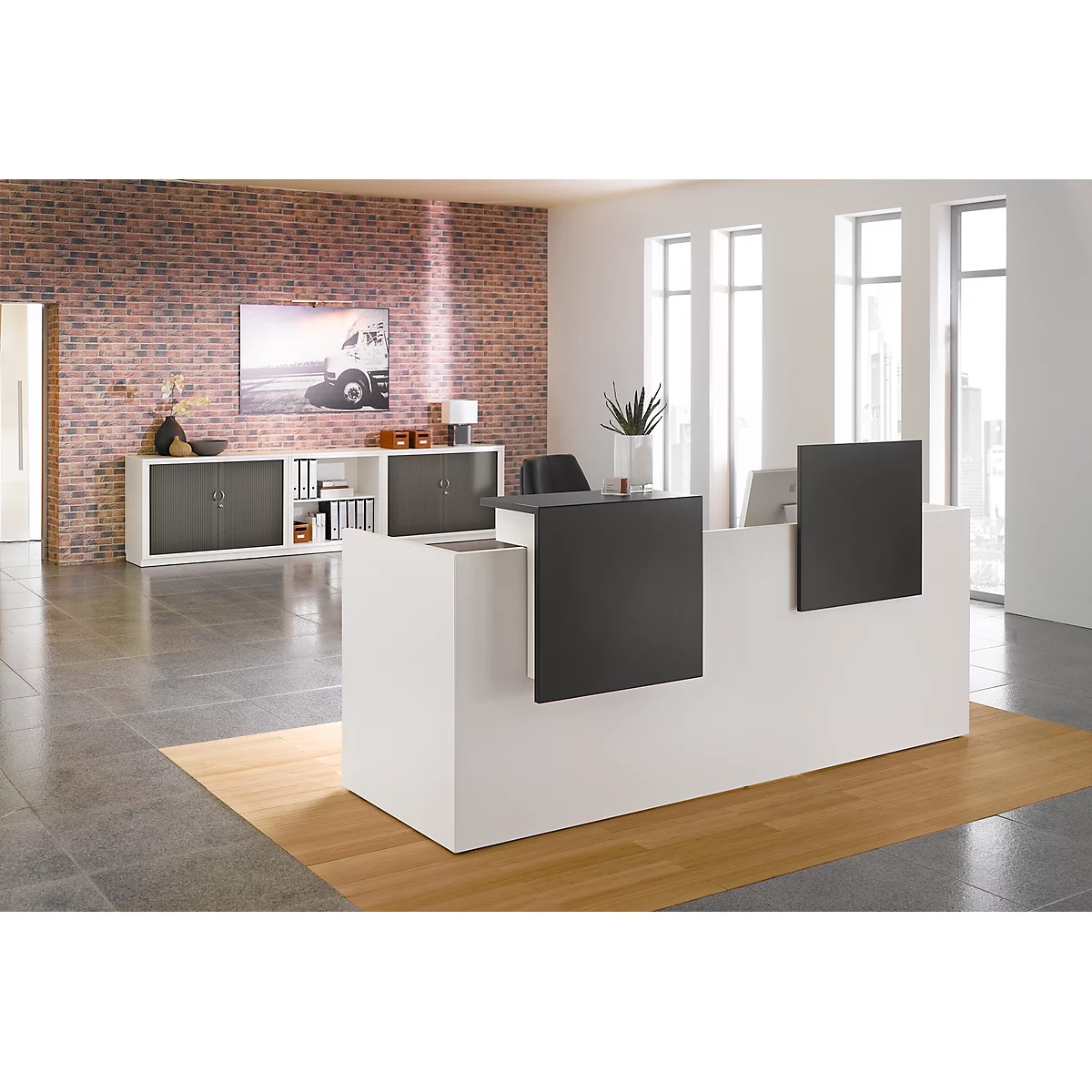 Sichtblende Für Empfangstheke Basis C, B 670 × T 30 × H 620 Mm, Verschiebbar, Mehr Privatsphäre, Graphit 2 Sichtblende Für Empfangstheke Basis C, B 670 × T 30 × H 620 Mm, Verschiebbar, Mehr Privatsphäre, Graphit – Bild 2