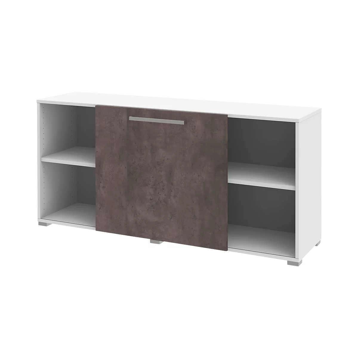 Sideboard Mit Schiebefront TEQSTYLE, 2 Einlegeböden, B 1600 X T 434 X H 745 Mm, Weiß/Quarzit 1 Sideboard Mit Schiebefront TEQSTYLE, 2 Einlegeböden, B 1600 X T 434 X H 745 Mm, Weiß/Quarzit