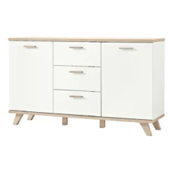 Sideboard OSLO, 3 Schübe, 2 Türen, B 1440 X T 400 X H 850 Mm, Weiß/Sanremo-Eiche-Nb.