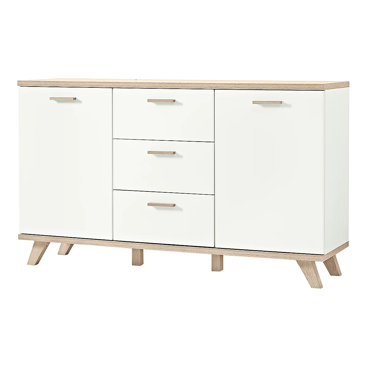 Sideboard OSLO, 3 Schübe, 2 Türen, B 1440 X T 400 X H 850 Mm, Weiß/Sanremo-Eiche-Nb. 1 Sideboard OSLO, 3 Schübe, 2 Türen, B 1440 X T 400 X H 850 Mm, Weiß/Sanremo-Eiche-Nb.