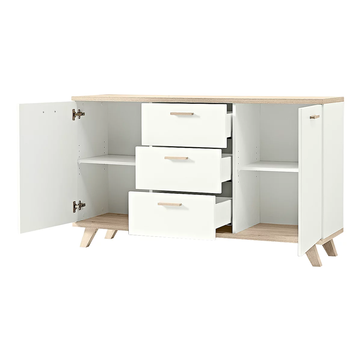 Sideboard OSLO, 3 Schübe, 2 Türen, B 1440 X T 400 X H 850 Mm, Weiß/Sanremo-Eiche-Nb. 2 Sideboard OSLO, 3 Schübe, 2 Türen, B 1440 X T 400 X H 850 Mm, Weiß/Sanremo-Eiche-Nb. – Bild 2