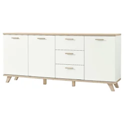 Sideboard OSLO, 3 Schübe, 3 Türen, B 1920 X T 400 X H 850 Mm, Weiß/Sanremo-Buche-Nb.