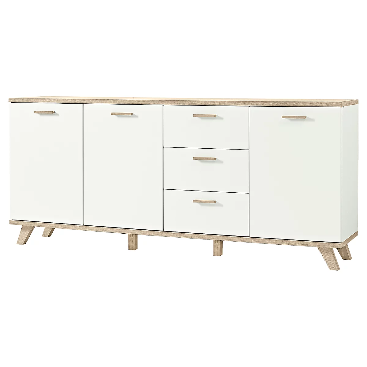 Sideboard OSLO, 3 Schübe, 3 Türen, B 1920 X T 400 X H 850 Mm, Weiß/Sanremo-Buche-Nb. 1 Sideboard OSLO, 3 Schübe, 3 Türen, B 1920 X T 400 X H 850 Mm, Weiß/Sanremo-Buche-Nb.