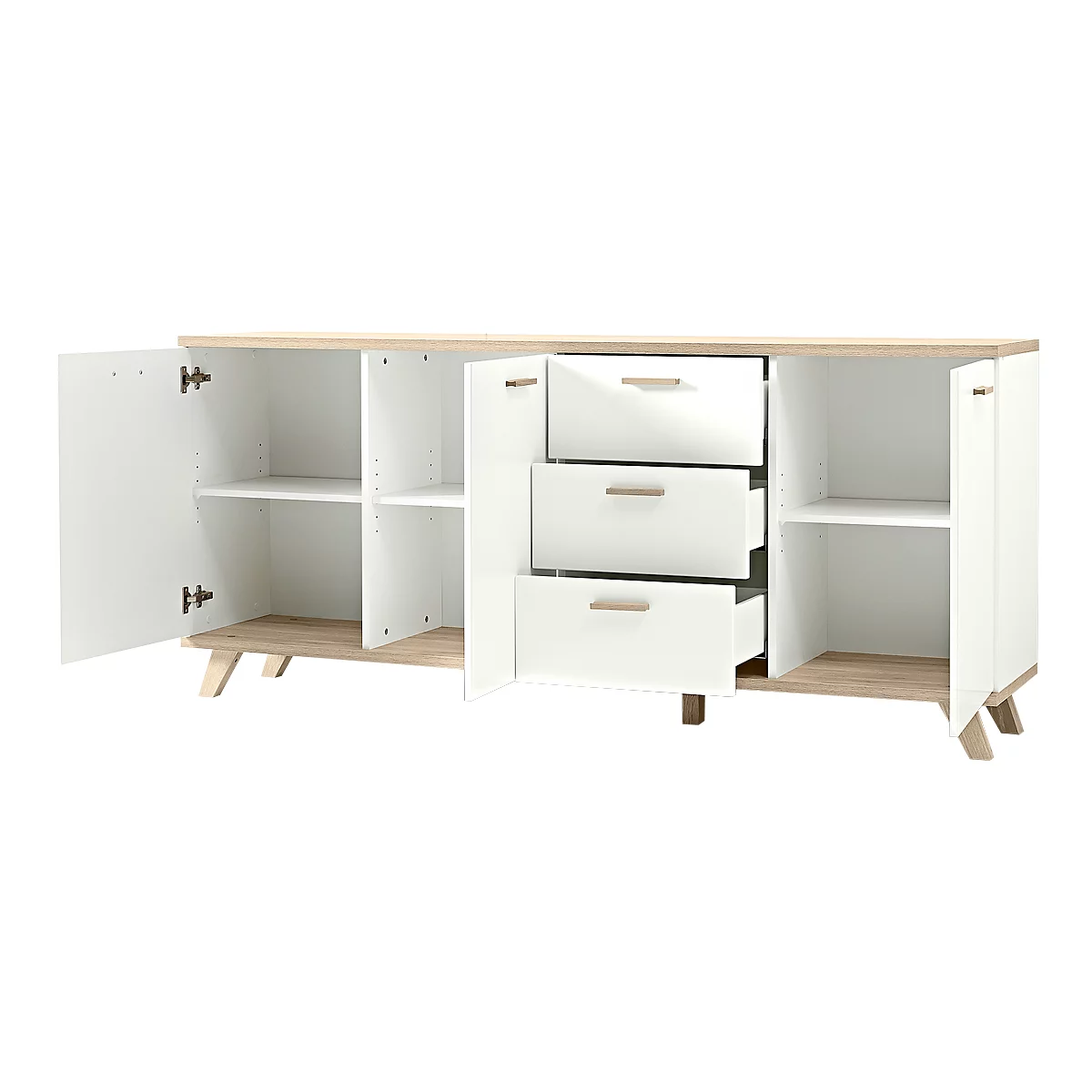 Sideboard OSLO, 3 Schübe, 3 Türen, B 1920 X T 400 X H 850 Mm, Weiß/Sanremo-Buche-Nb. 2 Sideboard OSLO, 3 Schübe, 3 Türen, B 1920 X T 400 X H 850 Mm, Weiß/Sanremo-Buche-Nb. – Bild 2