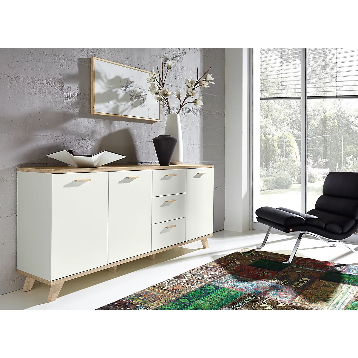 Sideboard OSLO, 3 Schübe, 3 Türen, B 1920 X T 400 X H 850 Mm, Weiß/Sanremo-Buche-Nb. 3 Sideboard OSLO, 3 Schübe, 3 Türen, B 1920 X T 400 X H 850 Mm, Weiß/Sanremo-Buche-Nb. – Bild 3
