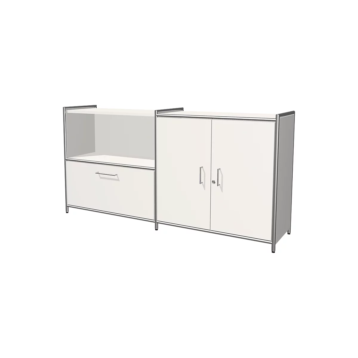 Sideboard Toledo, Abschließbar, Schub + Regalfach, 2 OH, Flügeltüren, B 1580 X T 380 Mm, Weiß 1 Sideboard Toledo, Abschließbar, Schub + Regalfach, 2 OH, Flügeltüren, B 1580 X T 380 Mm, Weiß