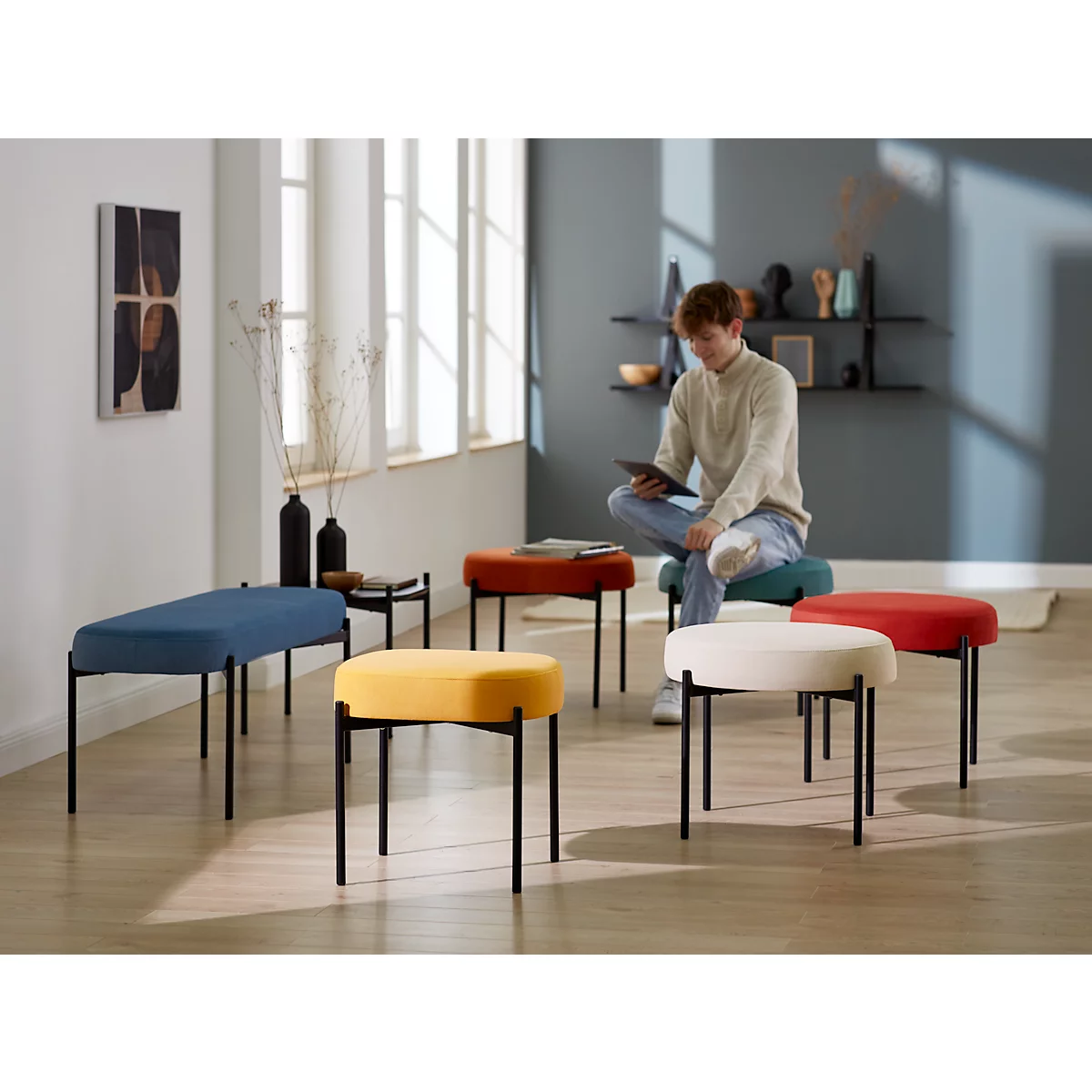 Sitzbank EasyChair® By Paperflow GAIA, Oval S, Stoffbezug Blau, 4-Fußgestell Mattschwarz, B 490 X T 380 X H 455 Mm 7 Sitzbank EasyChair® By Paperflow GAIA, Oval S, Stoffbezug Blau, 4-Fußgestell Mattschwarz, B 490 X T 380 X H 455 Mm – Bild 7