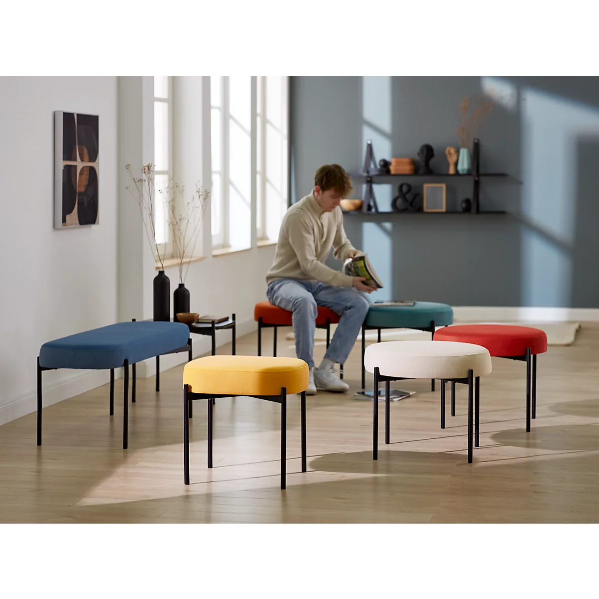 Sitzbank EasyChair® By Paperflow GAIA, Oval S, Stoffbezug Blau, 4-Fußgestell Mattschwarz, B 490 X T 380 X H 455 Mm 9 Sitzbank EasyChair® By Paperflow GAIA, Oval S, Stoffbezug Blau, 4-Fußgestell Mattschwarz, B 490 X T 380 X H 455 Mm – Bild 9