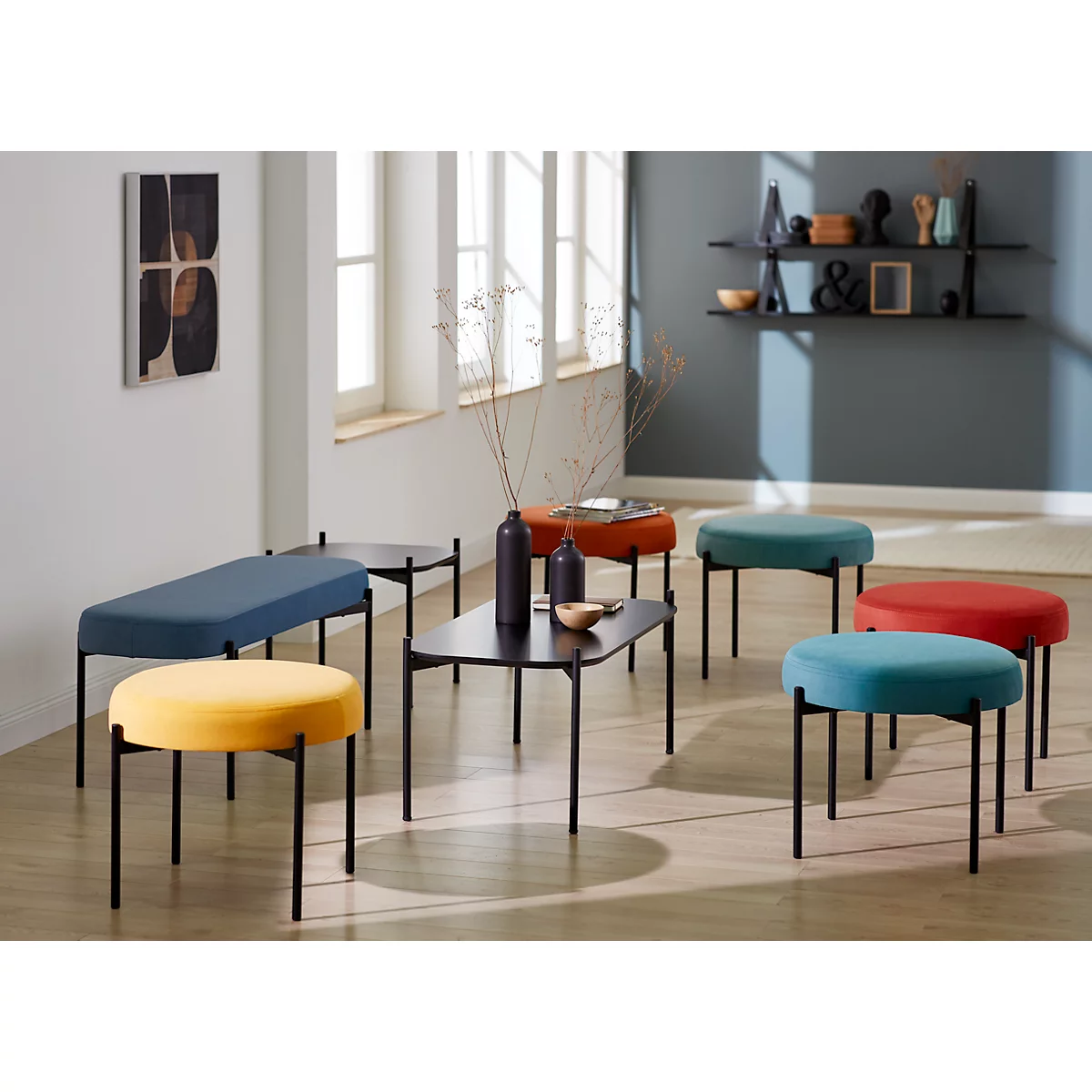 Sitzbank EasyChair® By Paperflow GAIA, Oval S, Stoffbezug Blau, 4-Fußgestell Mattschwarz, B 490 X T 380 X H 455 Mm 4 Sitzbank EasyChair® By Paperflow GAIA, Oval S, Stoffbezug Blau, 4-Fußgestell Mattschwarz, B 490 X T 380 X H 455 Mm – Bild 4