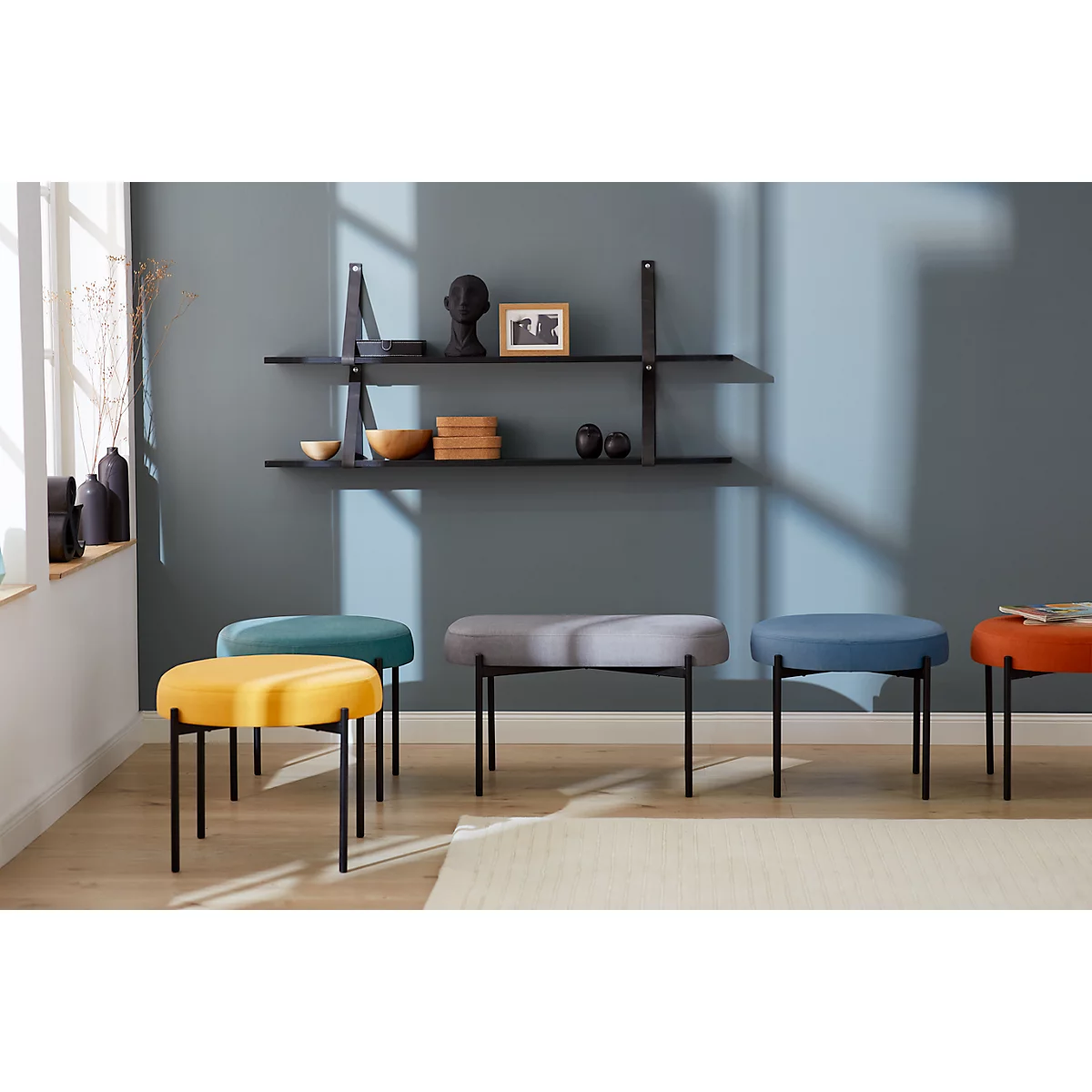 Sitzbank EasyChair® By Paperflow GAIA, Oval S, Stoffbezug Blau, 4-Fußgestell Mattschwarz, B 490 X T 380 X H 455 Mm 5 Sitzbank EasyChair® By Paperflow GAIA, Oval S, Stoffbezug Blau, 4-Fußgestell Mattschwarz, B 490 X T 380 X H 455 Mm – Bild 5