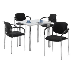 Sparset Besucherstühle, Stapelbar, Bezugstoff Schwarz, Sitzmaße B 450 X T 460 X H 470 Mm, 4 Stück + Tisch, Lichtgrau, B 800 X T 800 Mm