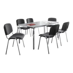 Sparset Stapelstühle ISO BASIC, Bezug Anthrazit, 6 Stück + Tisch, B 1600 X T 800 Mm, Lichtgrau