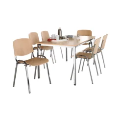 Sparset Stapelstuhl ISO Wood, Stapelbar Bis 10 Stück, Buchenholz, Sitzmaße B 475 X T 415 X H 460 Mm, 6 Stück + Konferenztisch, Buche-Dekor, B 1600 X T 800 Mm
