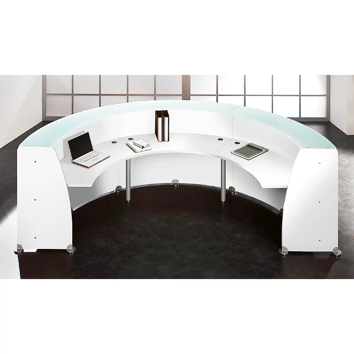 Spirit Empfangstheke, 2 Elemente, Halbrund, Weiß 2 Spirit Empfangstheke, 2 Elemente, Halbrund, Weiß – Bild 2