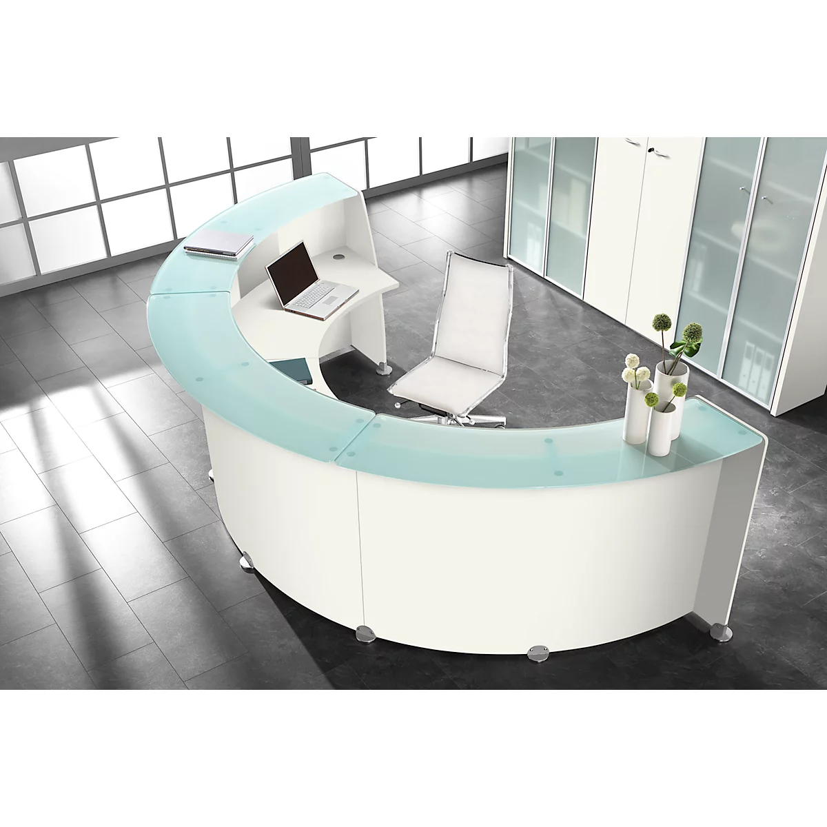 Spirit Empfangstheke, 3 Elemente, Halbrund, Weiß 2 Spirit Empfangstheke, 3 Elemente, Halbrund, Weiß – Bild 2