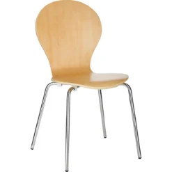 Stapelstuhl CA 445, 4er Set, B 470 X T 440 X H 450 Mm, Stapelbar Bis 4 Stück, Holz & Stahlrohr Verchromt, Natur