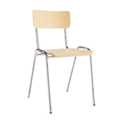 Stapelstuhl CR, B 452 X T 500 X H 803 Mm, Sitzhöhe 490 Mm, Stahlrohrgestell Verchromt, Mit Bodengleitern, Buche