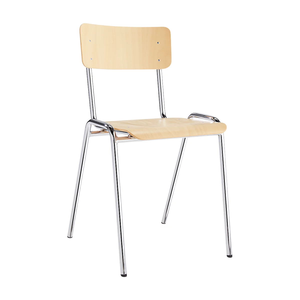 Stapelstuhl CR, B 452 X T 500 X H 803 Mm, Sitzhöhe 490 Mm, Stahlrohrgestell Verchromt, Mit Bodengleitern, Buche 1 Stapelstuhl CR, B 452 X T 500 X H 803 Mm, Sitzhöhe 490 Mm, Stahlrohrgestell Verchromt, Mit Bodengleitern, Buche