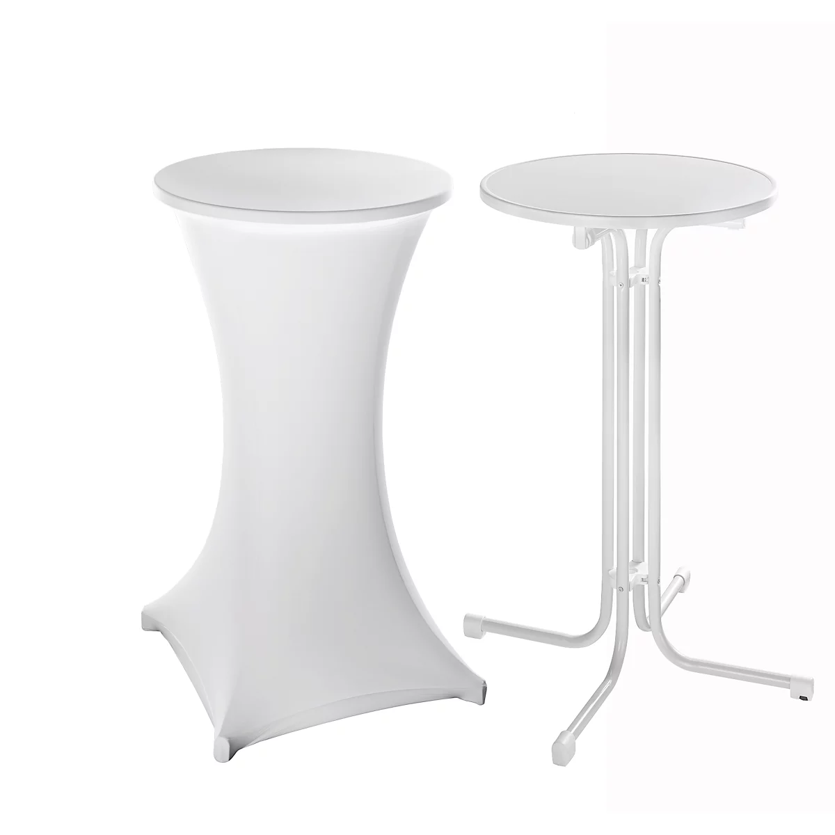 Stehtisch Quickstep, Inklusive Weißer Husse, Ohne Sonnenschirmöffnung, Desinfektionsmittelbeständig, Ø 700 Mm, Weiß 1 Stehtisch Quickstep, Inklusive Weißer Husse, Ohne Sonnenschirmöffnung, Desinfektionsmittelbeständig, Ø 700 Mm, Weiß