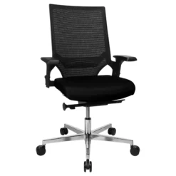 Topstar Bürostuhl T300, Synchronmechanik, Mit Armlehnen, Netzrücken Lendenwirbelstütze, Muldensitz, Schwarz/schwarz