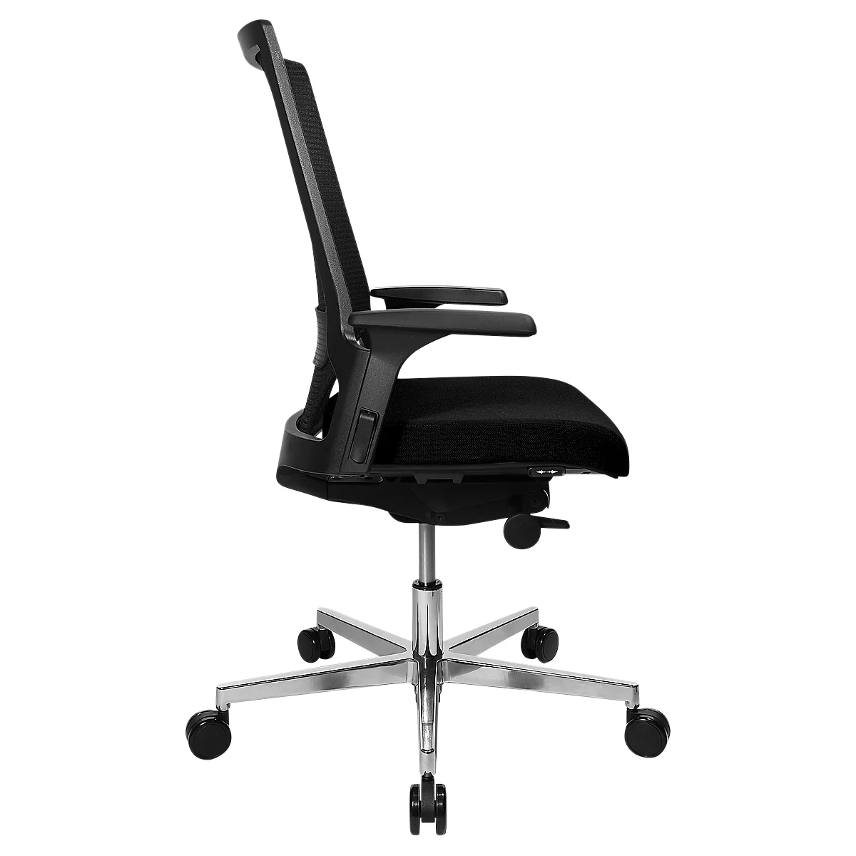 Topstar Bürostuhl T300, Synchronmechanik, Mit Armlehnen, Netzrücken Lendenwirbelstütze, Muldensitz, Schwarz/schwarz 3 Topstar Bürostuhl T300, Synchronmechanik, Mit Armlehnen, Netzrücken Lendenwirbelstütze, Muldensitz, Schwarz/schwarz – Bild 3
