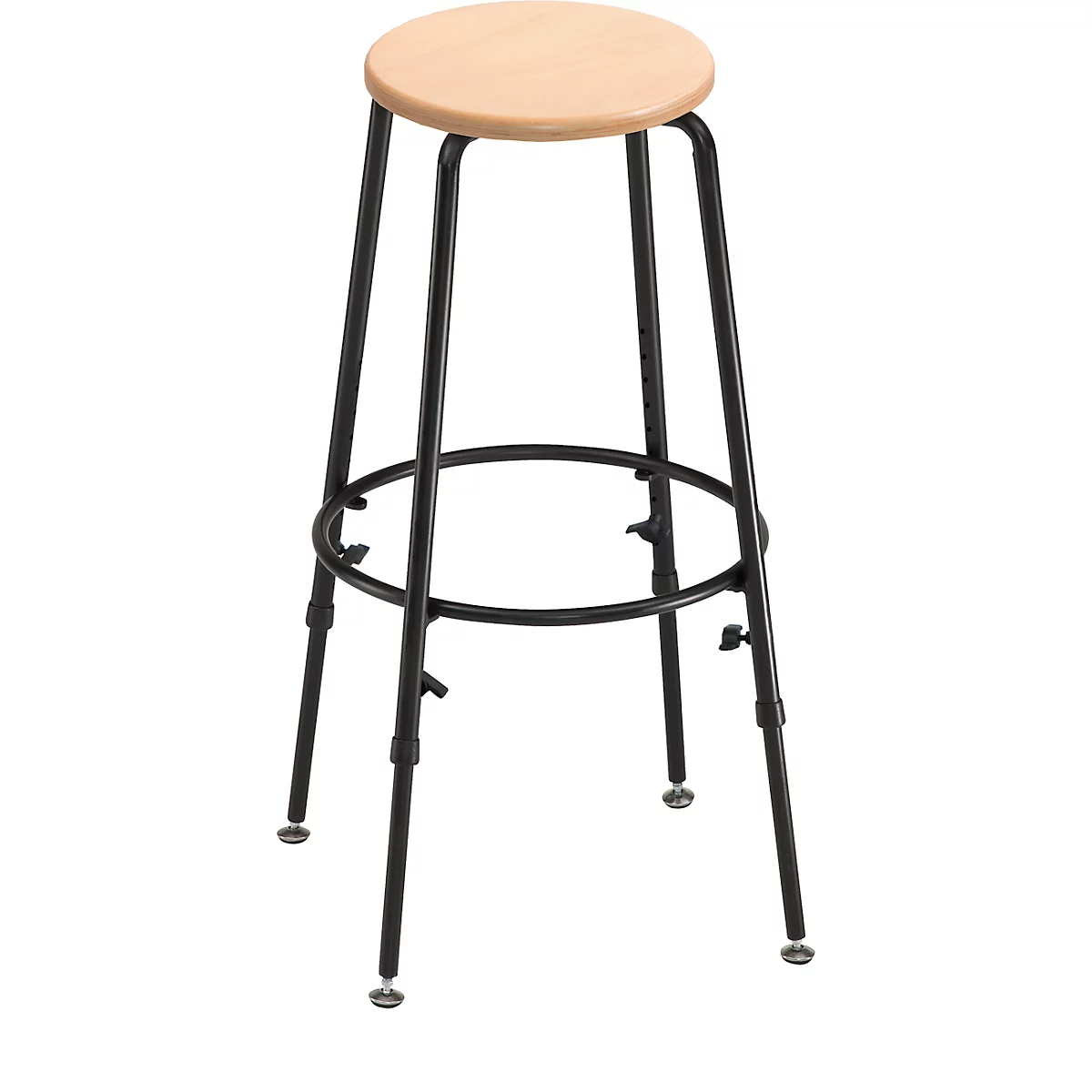 Vierbein-Hocker Mit Fußring, Buche 1 Vierbein-Hocker Mit Fußring, Buche